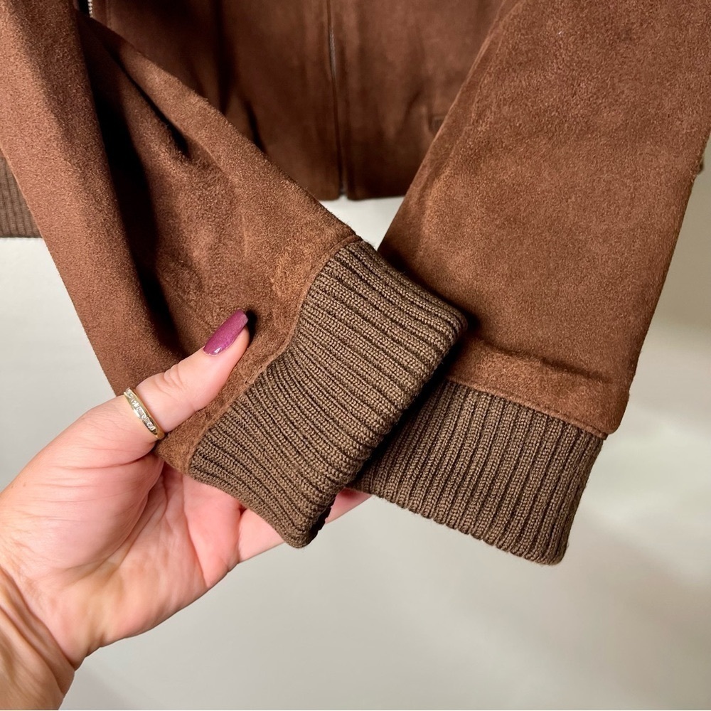 Talbots Brown Suede Leather Bomber Jacket Coat Women’s Size 14 - Picture 10 of 15